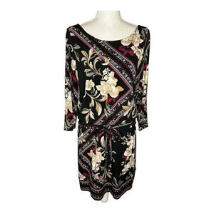 White House Black Market‎ Women’s Medium Black Floral Elastic Waist Belted Dress